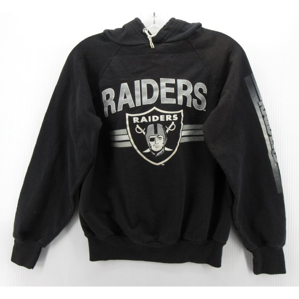 VINTAGE Oakland Raiders Sweatshirt Boys Kids Large Hoodie Graphic 90s USA*
